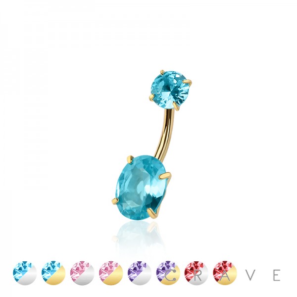 ROUND CZ TOP AND OVAL RADIANT CZ PRONG SET CZ 316L SURGICAL STEEL NON DANGLE BELLY RING